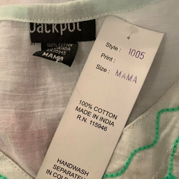 Jackpot Plus XXL White Multi Butterfly Floral V-Neck Cotton 3/4 Sleeve Tunic Top - Picture 5 of 5